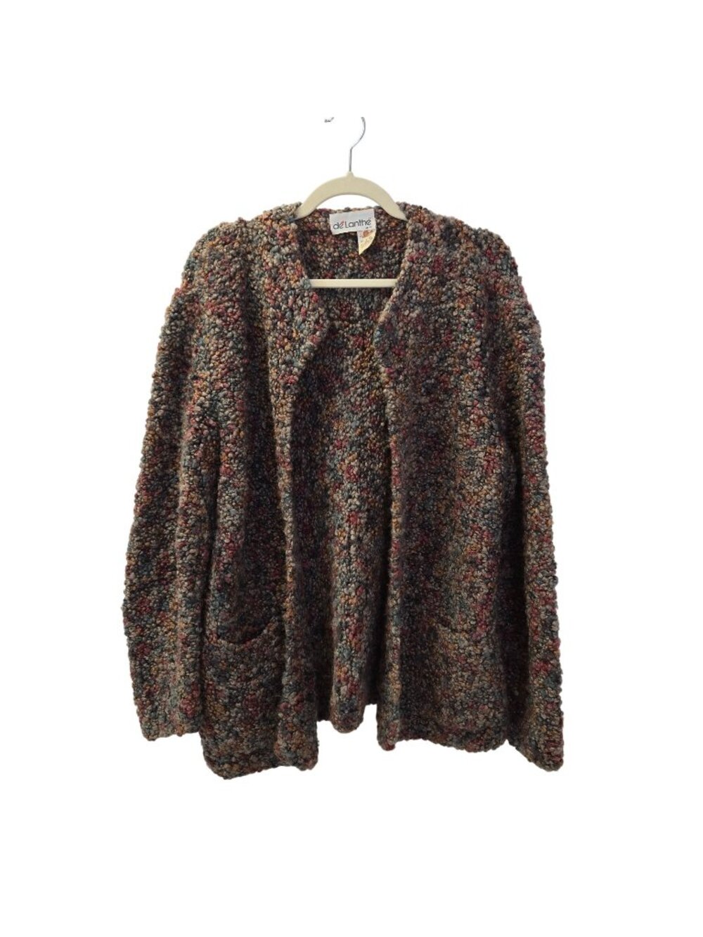 Vintage De Lanthe Wool Blend Marled Multicolor Open Cardigan Sweater Size Large